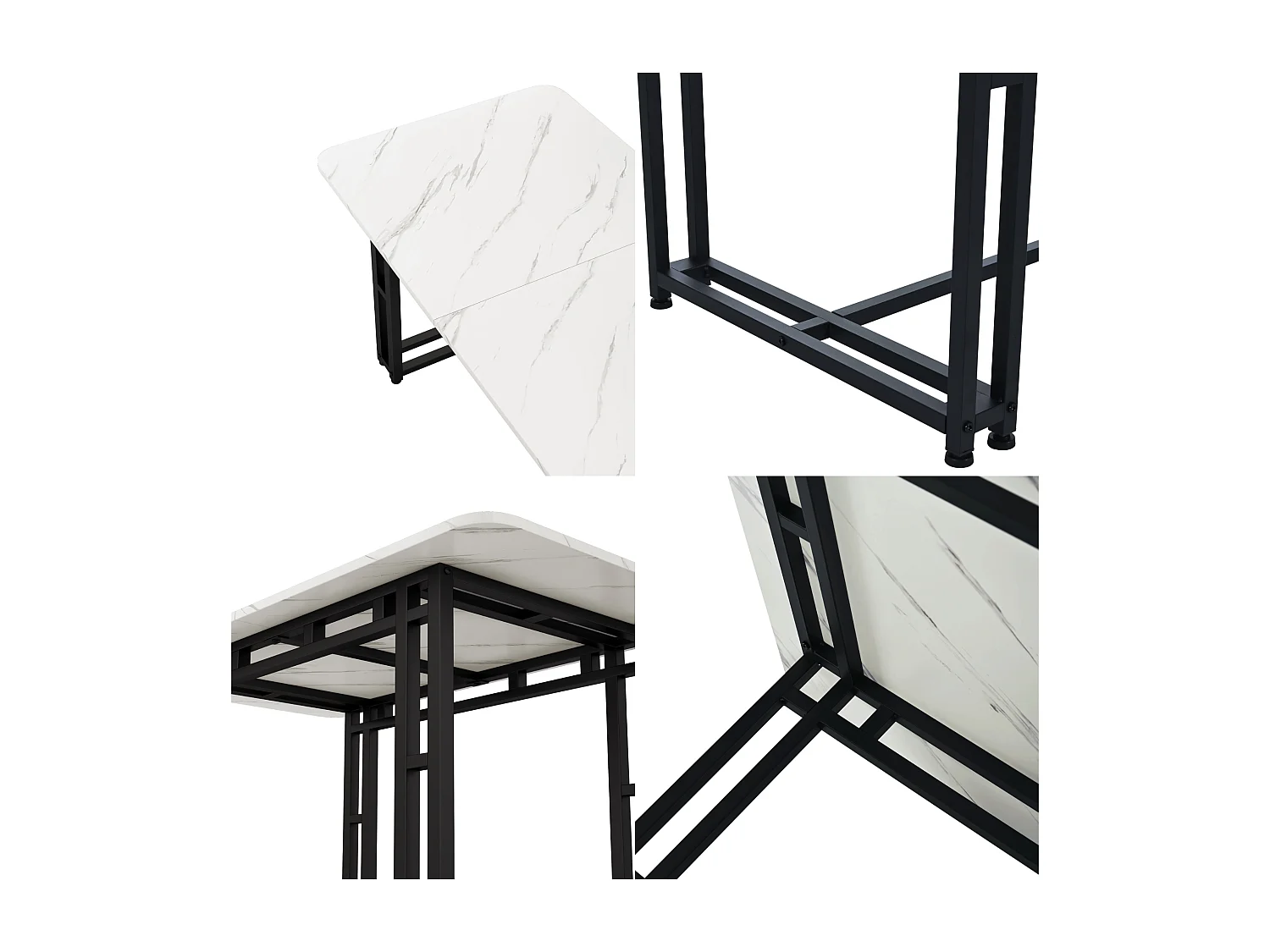 URBAN MEUBLE Table à mange rectangulaire moderne effet marbre blanc pieds noirs 120x70cm