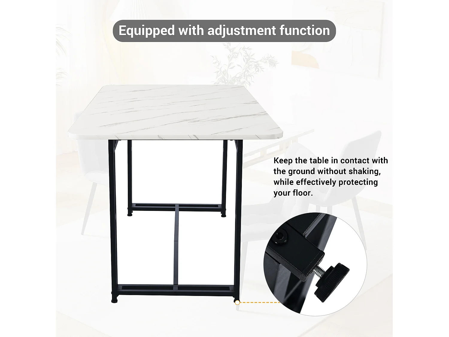 URBAN MEUBLE Table à mange rectangulaire moderne effet marbre blanc pieds noirs 120x70cm