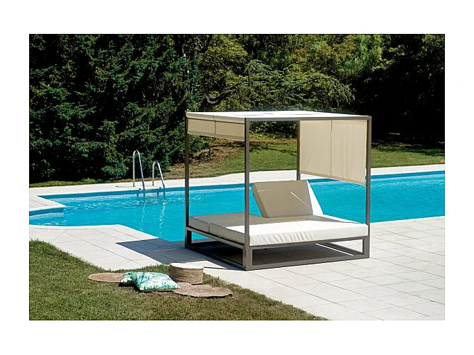 Baldacchino matrimoniale MOIA in alluminio tortora con cuscino in PVC-leather