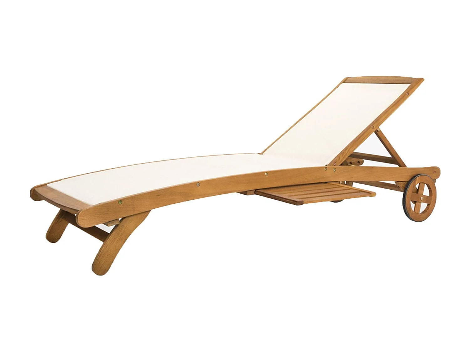 Lettino prendisole in legno e Texilene  con ruote e porta bevande, ideale per piscina e giardino / Default Title