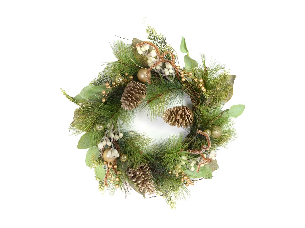 Coroncina oro con pigne verde cm ø60