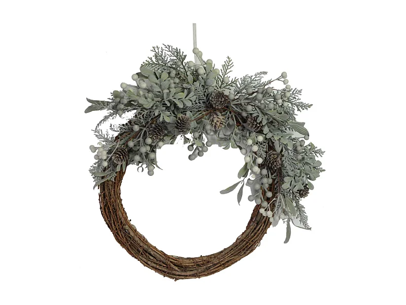 Coroncina innevata con pigne marrone cm 51x46h12