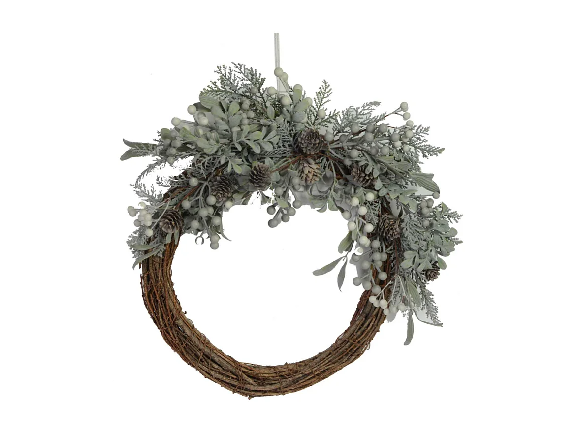 Coroncina innevata con pigne marrone cm 51x46h12