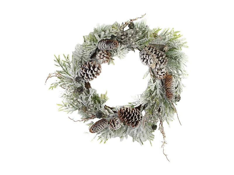 Coroncina innevata con pigne verde cm ø58