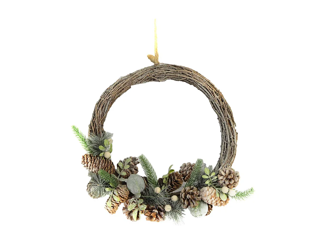 Coroncina con pigne e bacche bianche cm ø28h7