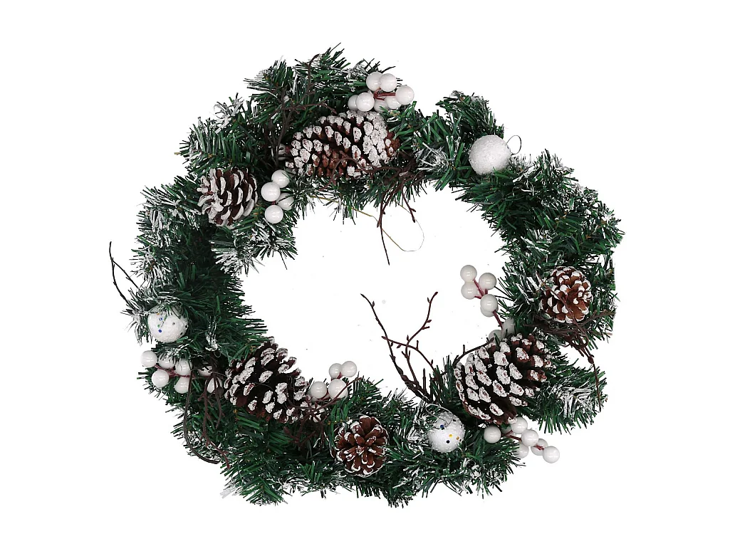 Coroncina plastica con pigne e palline bianco verde cm ø40x9