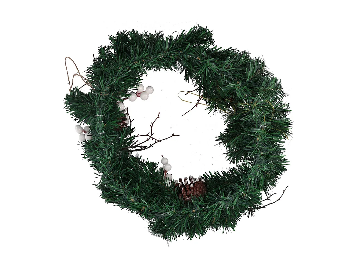 Coroncina plastica con pigne e palline bianco verde cm ø40x9