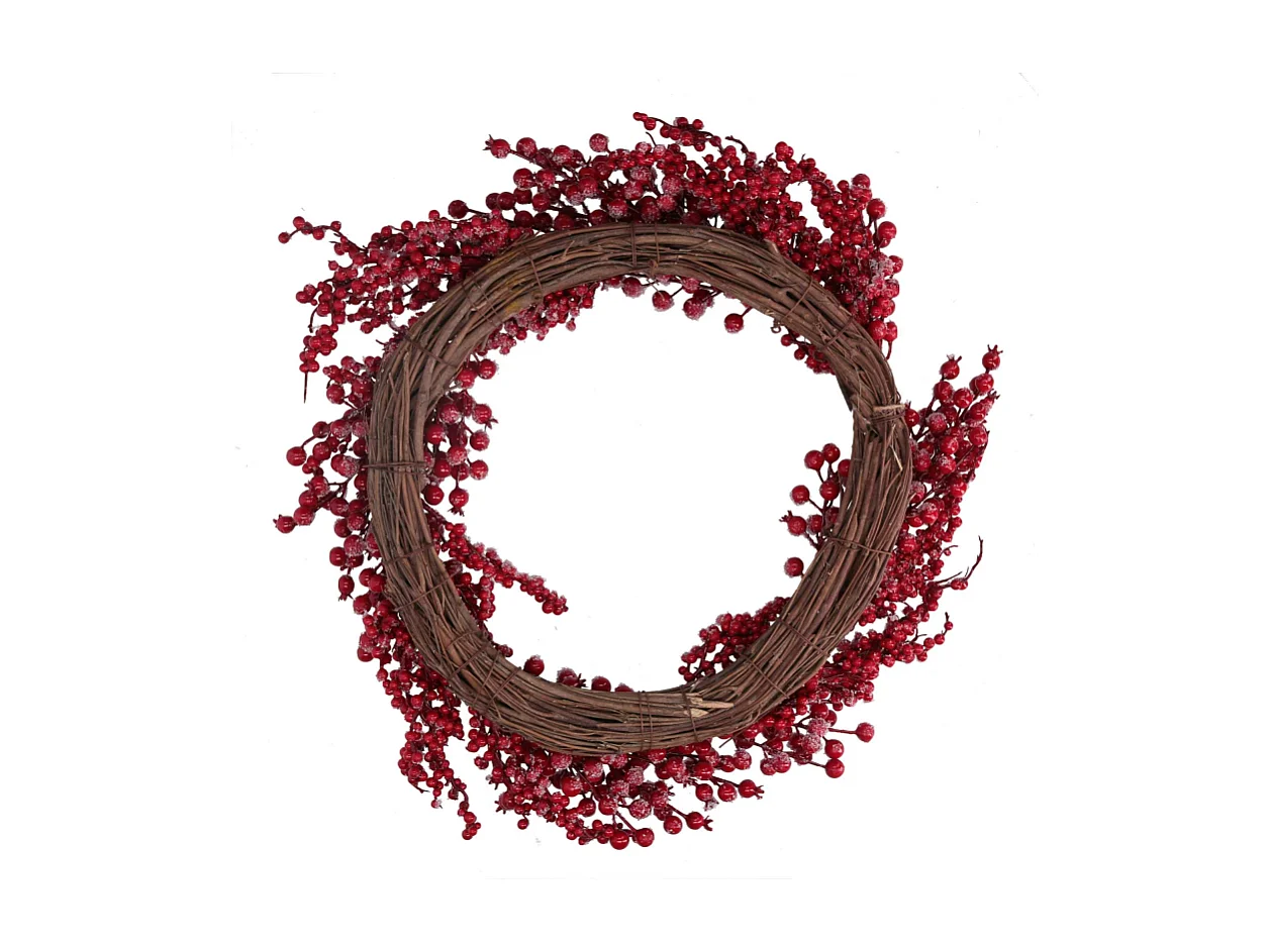 Coroncina plastica bacche ghiacciate rosso cm ø55