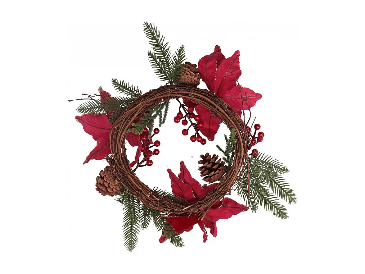 Coroncina fiori pigne rosso oro tondo cm ø50x10