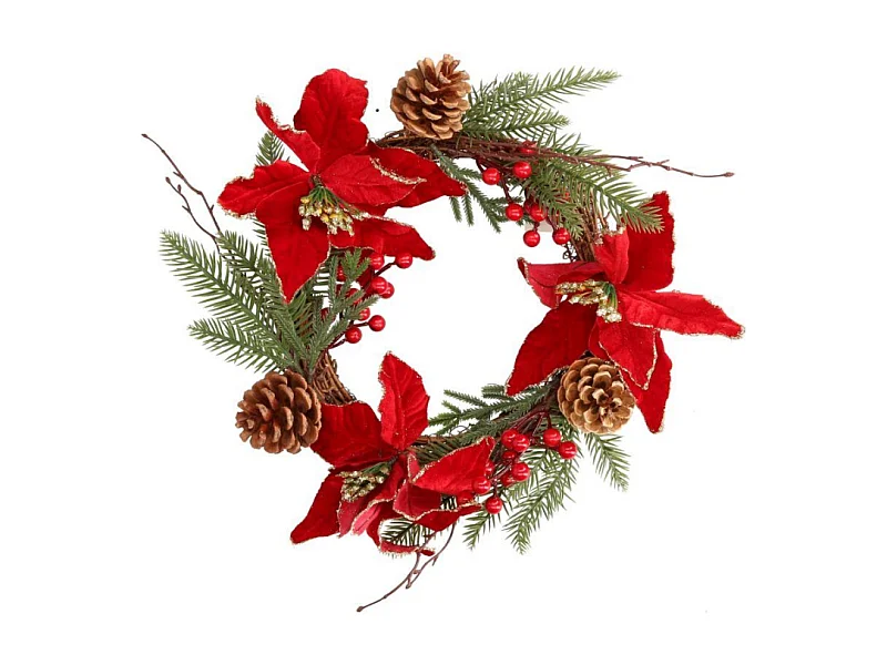 Coroncina fiori pigne rosso oro tondo cm ø50x10