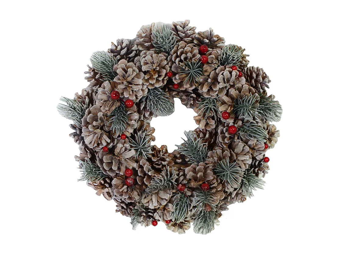 Coroncina glitter con bacche e pigne naturale cm ø45