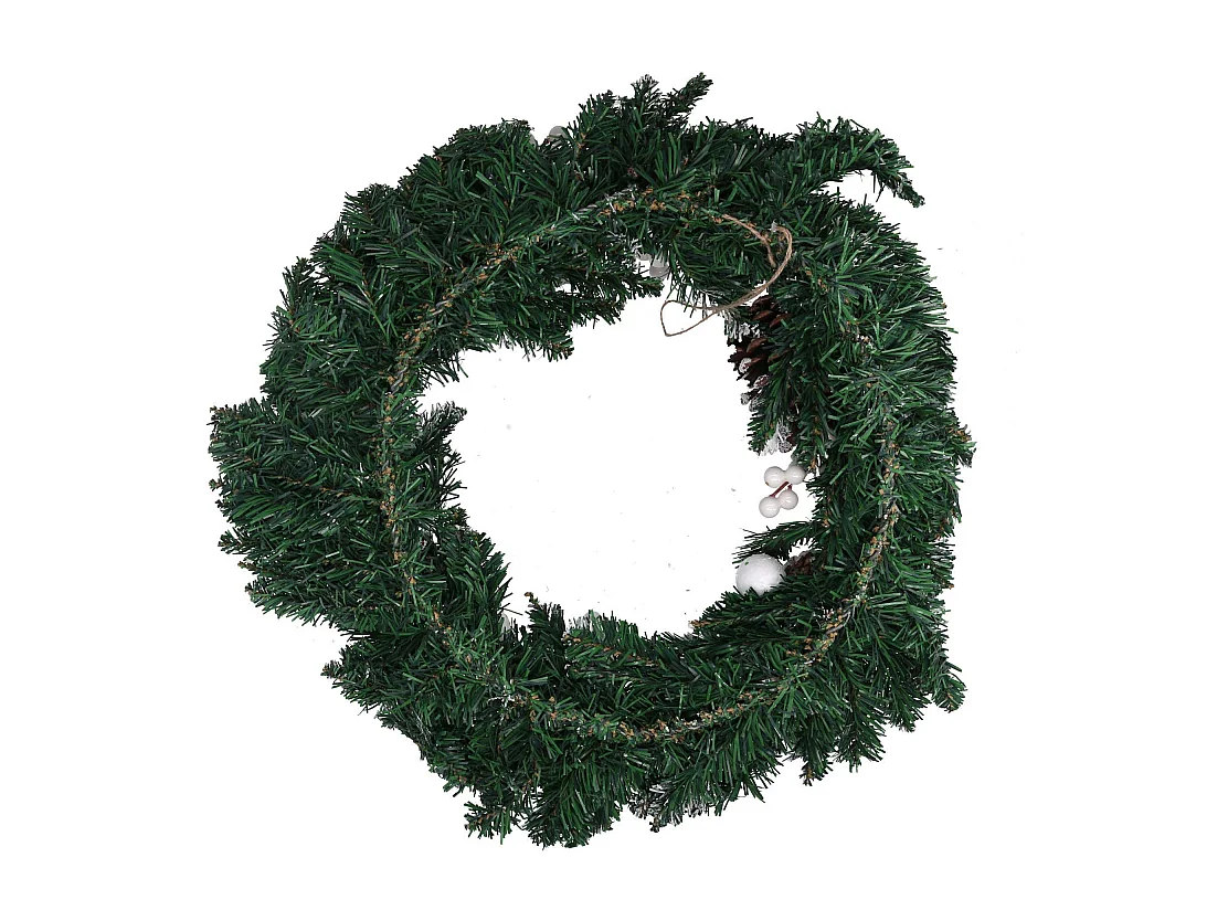 Coroncina plastica con pigne e palline bianco verde cm ø50x10