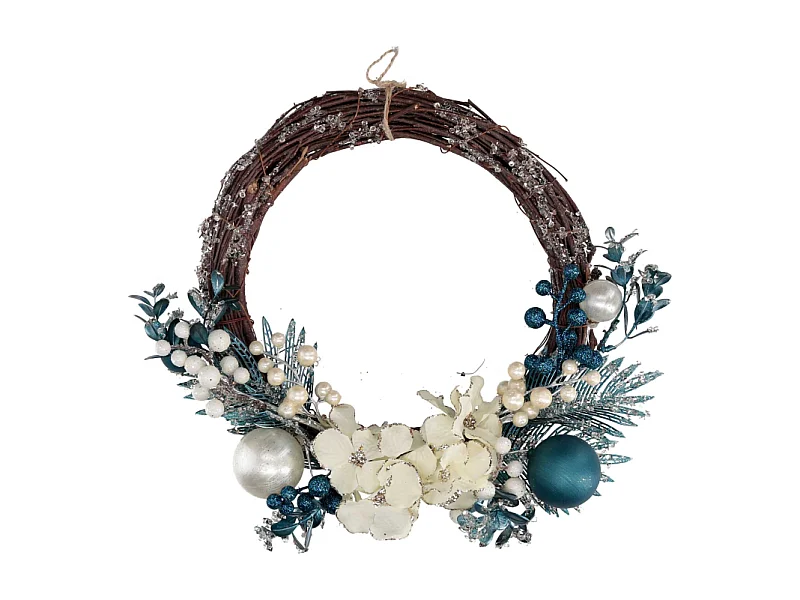 Coroncina plastica sfere bianco e blu cm ø26