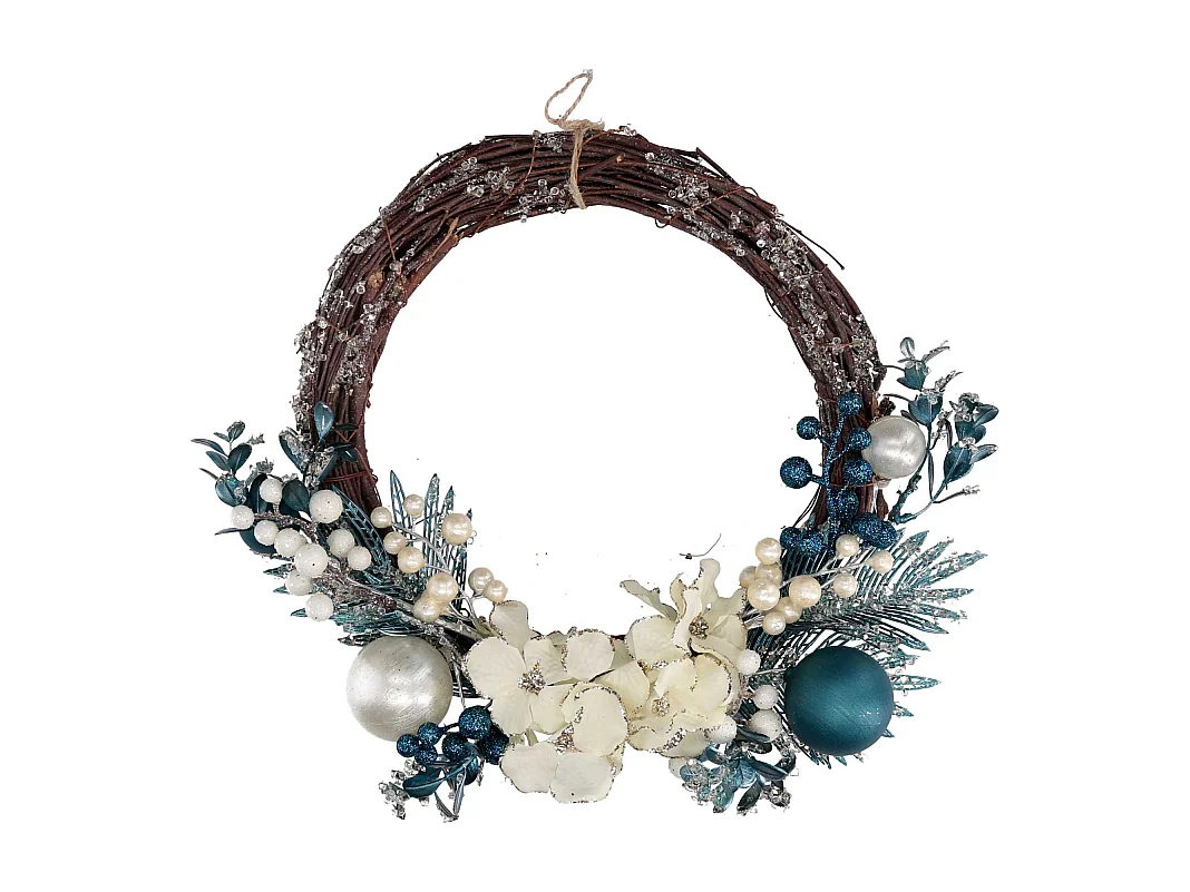 Coroncina plastica sfere bianco e blu cm ø26