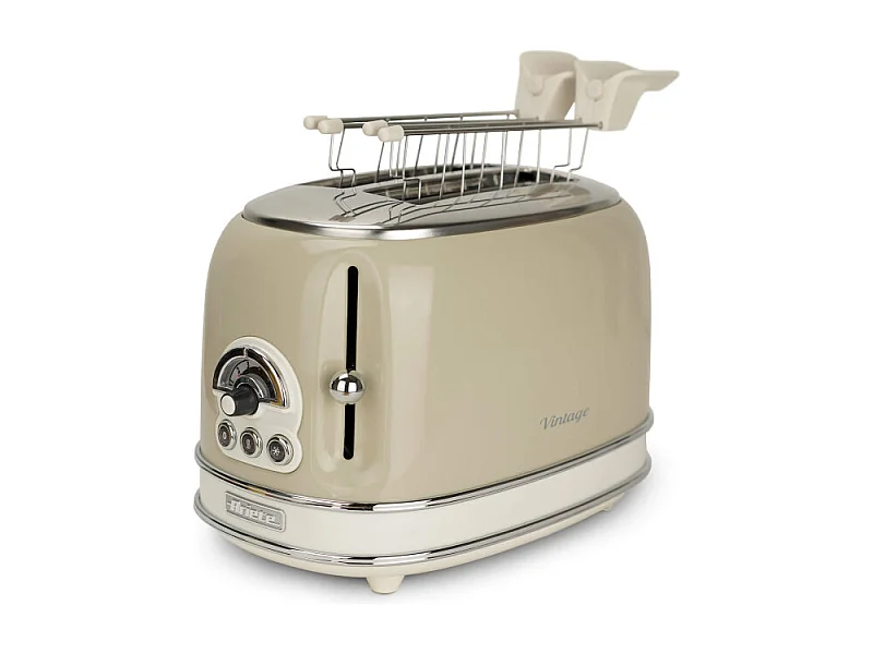 Tostapane Vintage 2 Fette - Con Pinze, 6 Livelli di Tostatura - Acciaio Inox - Beige