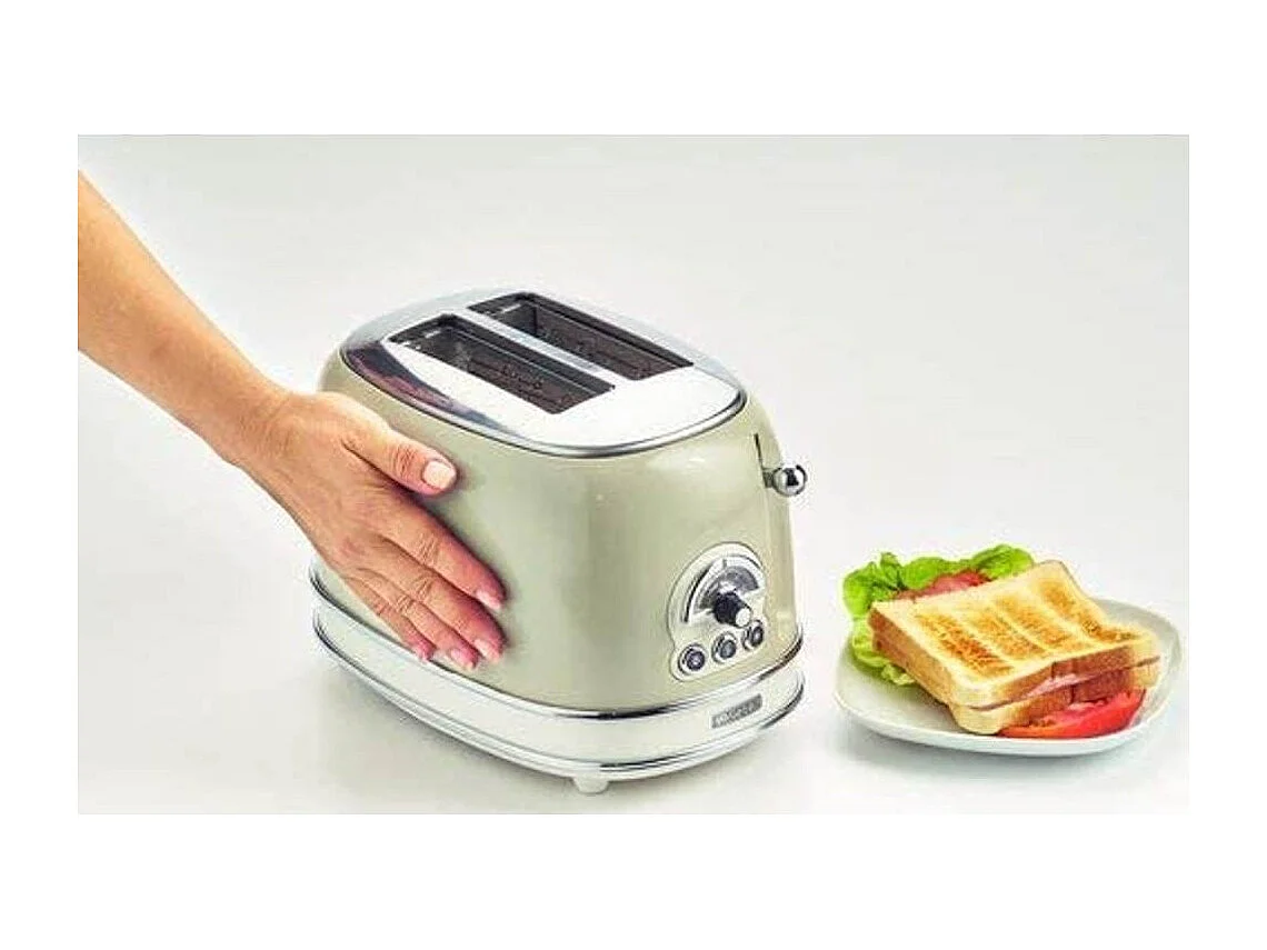 Tostapane Vintage 2 Fette - Con Pinze, 6 Livelli di Tostatura - Acciaio Inox - Beige