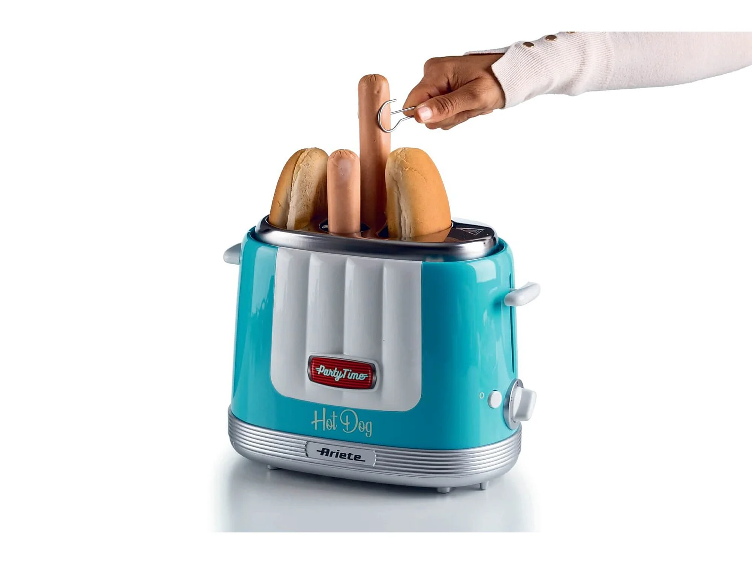 Macchina per Hot Dog 650W, 4 spazi di cottura, 5 livelli di cottura, espulsione automatica - Azzurro