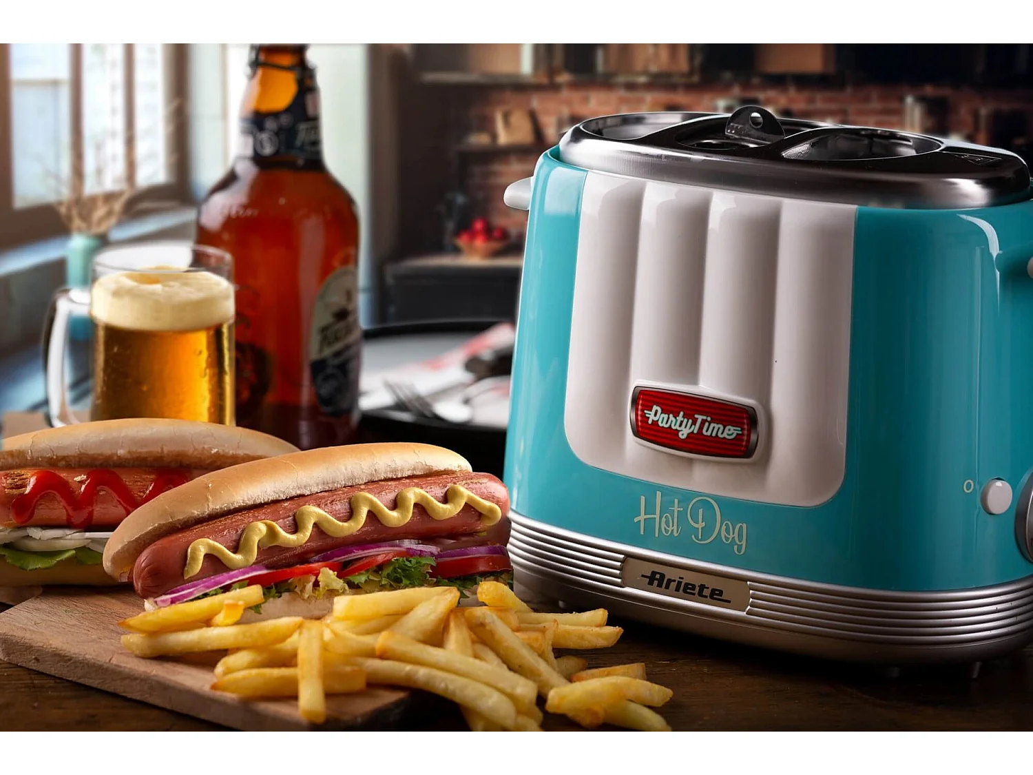 Macchina per Hot Dog 650W, 4 spazi di cottura, 5 livelli di cottura, espulsione automatica - Azzurro