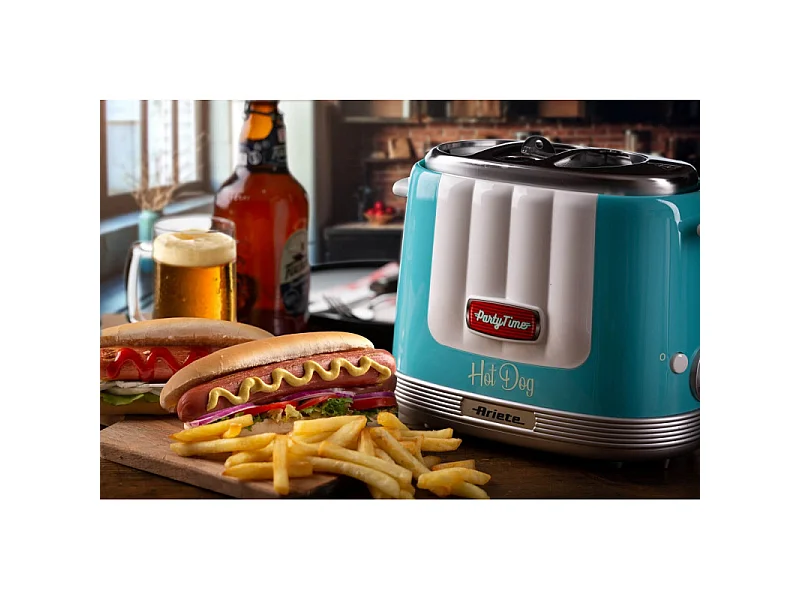 Macchina per Hot Dog 650W, 4 spazi di cottura, 5 livelli di cottura, espulsione automatica - Azzurro