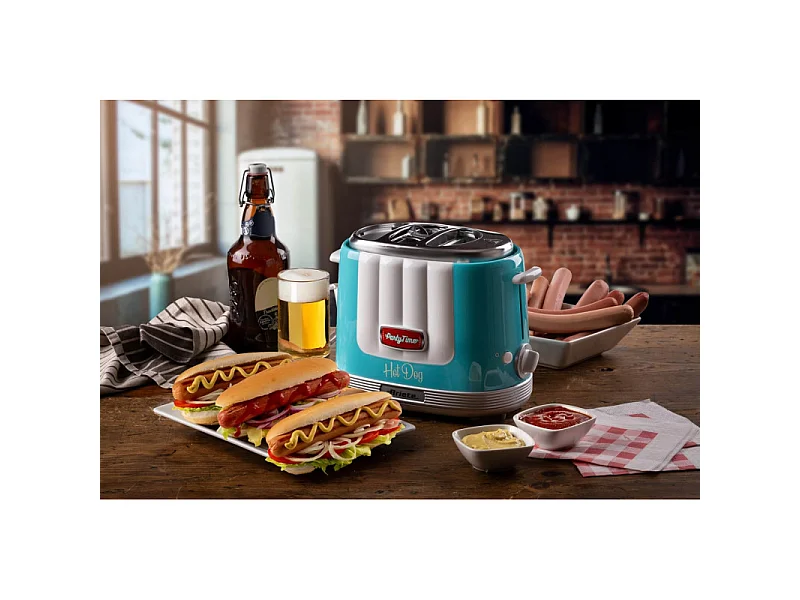 Macchina per Hot Dog 650W, 4 spazi di cottura, 5 livelli di cottura, espulsione automatica - Azzurro