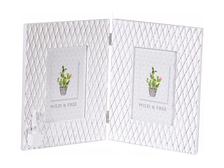 Portafoto da tavolo cactus legno biancomultiplo 2p cm 38x24x1