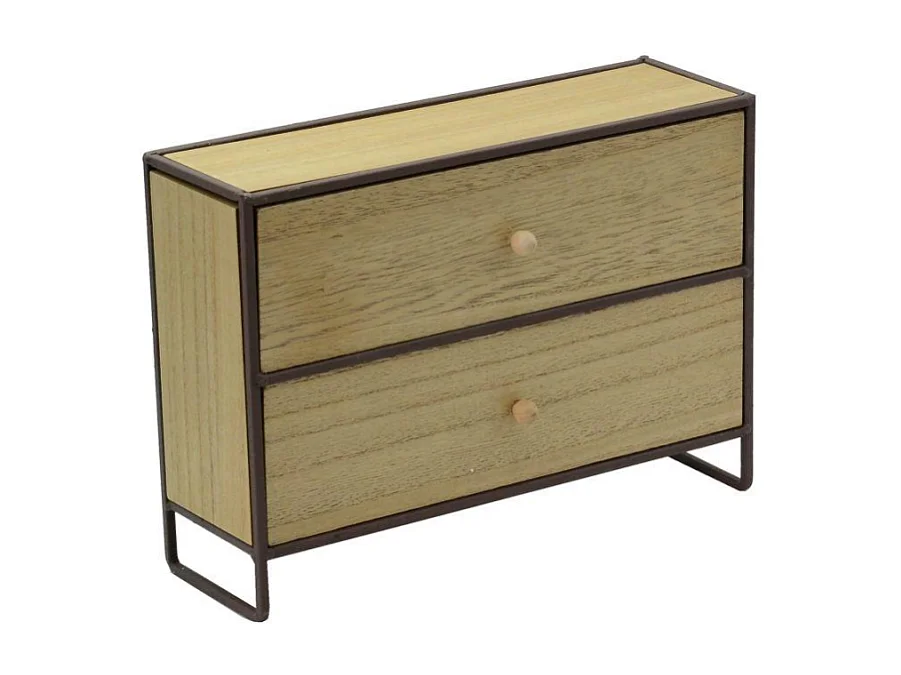 Portatutto legno e metallo marrone arrugginito 2 cassetti cm 29x10h21