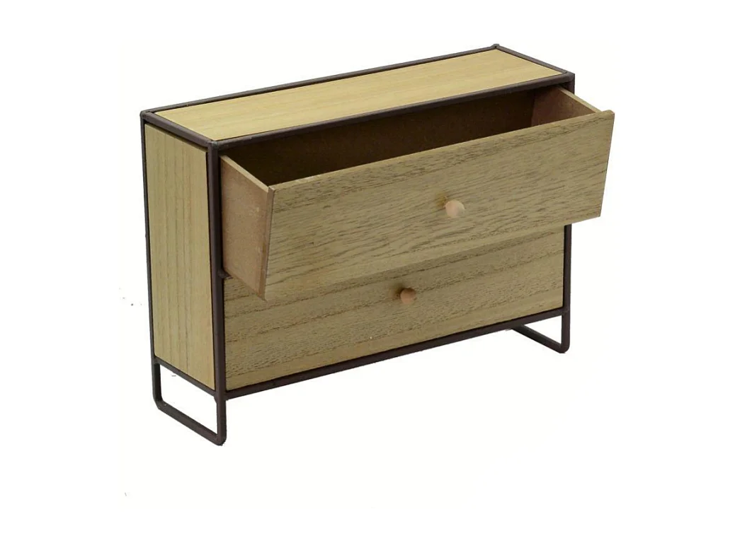 Portatutto legno e metallo marrone arrugginito 2 cassetti cm 29x10h21