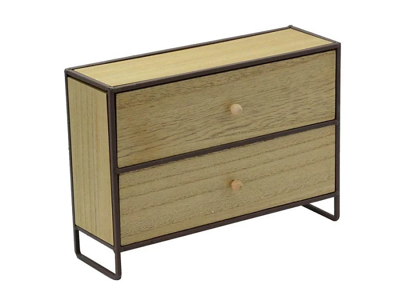 Portatutto legno e metallo marrone arrugginito 2 cassetti cm 29x10h21