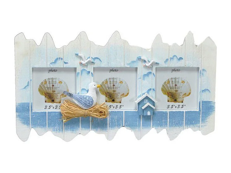 Portafoto mare muro gabbiani multiplo 3p cm 36x3,5h20