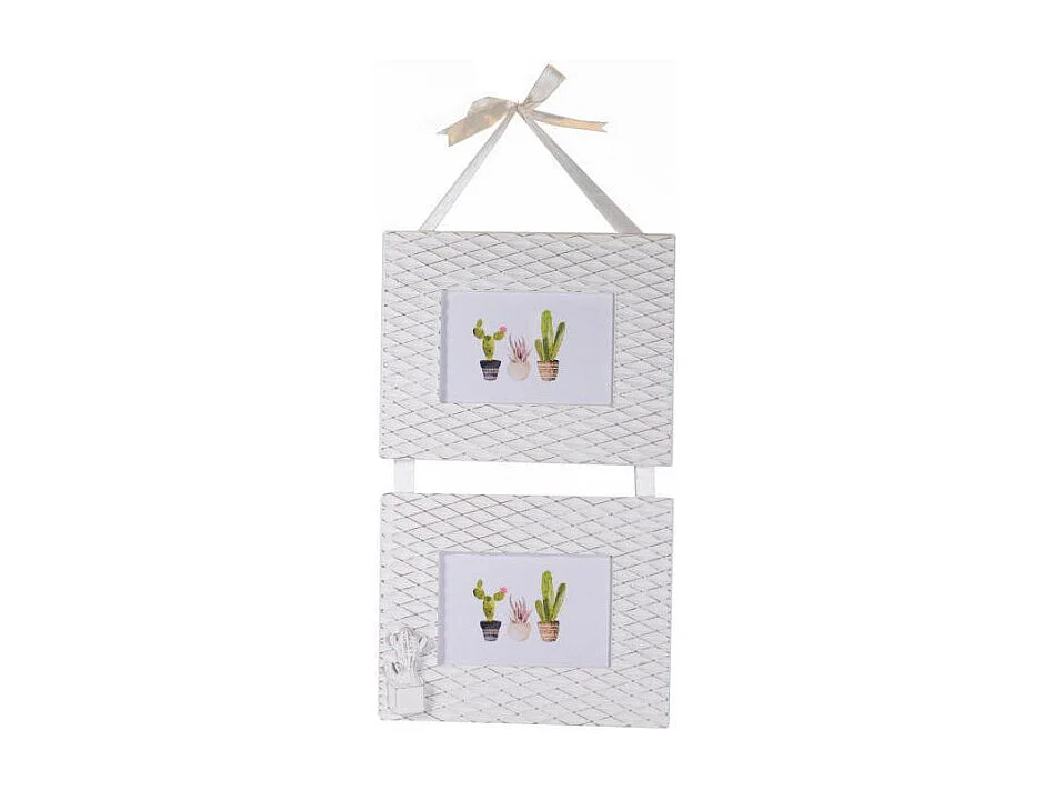 Portafoto muro cactus legno bianco multiplo 2p cm 24x50x1