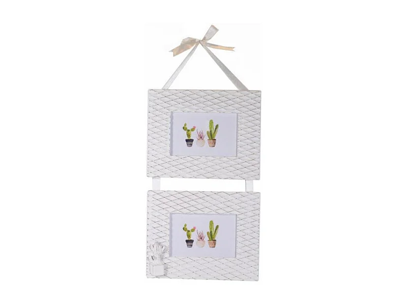 Portafoto muro cactus legno bianco multiplo 2p cm 24x50x1