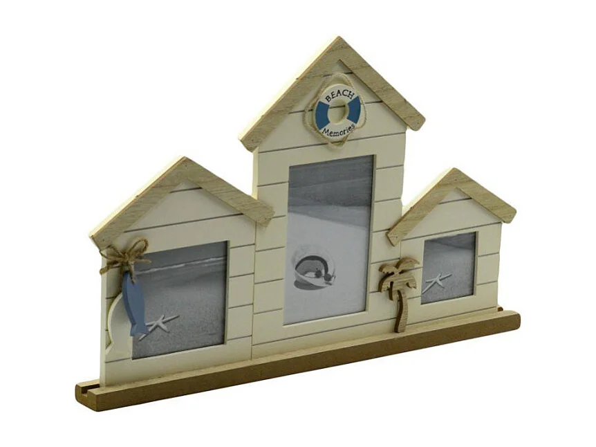 Portafoto da tavolo mare legno casette multiplo 3p cm 43,5x3,5h28,5
