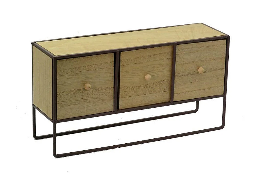 Portatutto legno e metallo marrone arrugginito 3 cassetti cm 38x11h20
