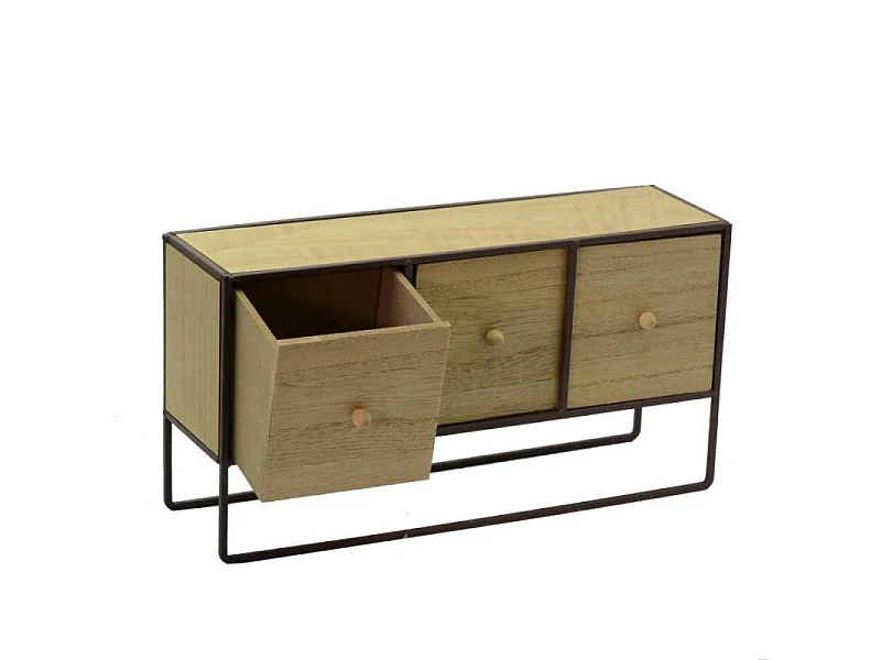 Portatutto legno e metallo marrone arrugginito 3 cassetti cm 38x11h20