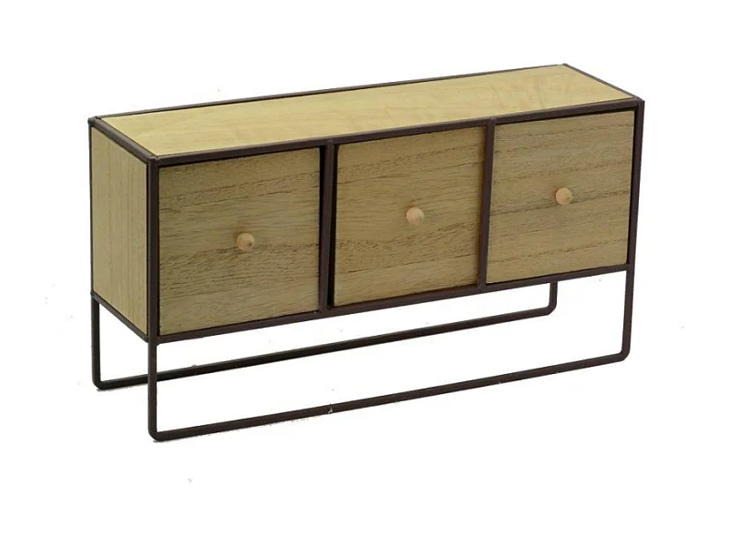 Portatutto legno e metallo marrone arrugginito 3 cassetti cm 38x11h20