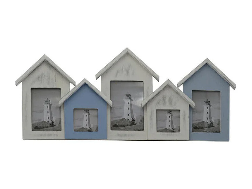 Portafoto mare legno cabine multiplo 5pcm 60x3,5h26