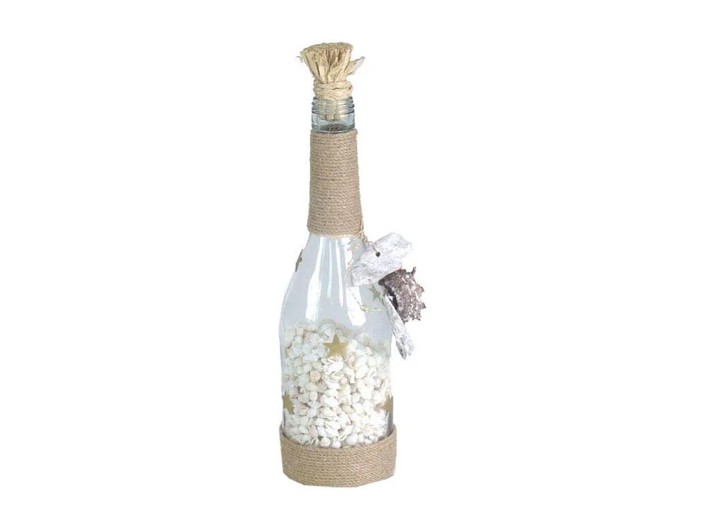 Bottiglia mare con conchiglie cm 8xh30x8con stelle applicate