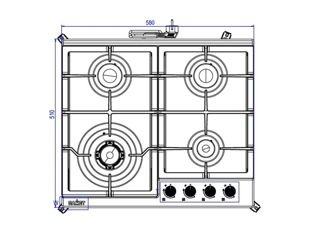 Piano cottura Samet Sansone a gas da incasso 4 fuochi 60 cm in acciaio
