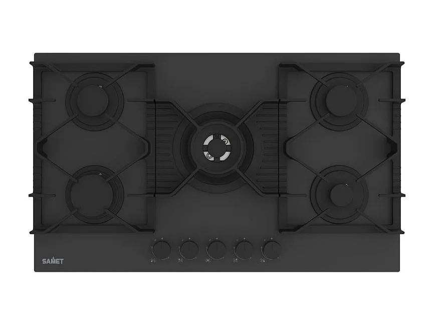 Piano cottura Samet Zacinto 90 a gas da incasso 5 fuochi 90 cm. in vetro temperato satinato opaco nero