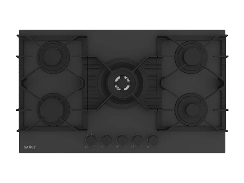 Piano cottura Samet Zacinto 90 a gas da incasso 5 fuochi 90 cm. in vetro temperato satinato opaco nero