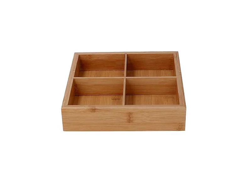 Cassetto bambù 4 scomparti naturale quadro cm 21x21h4,8