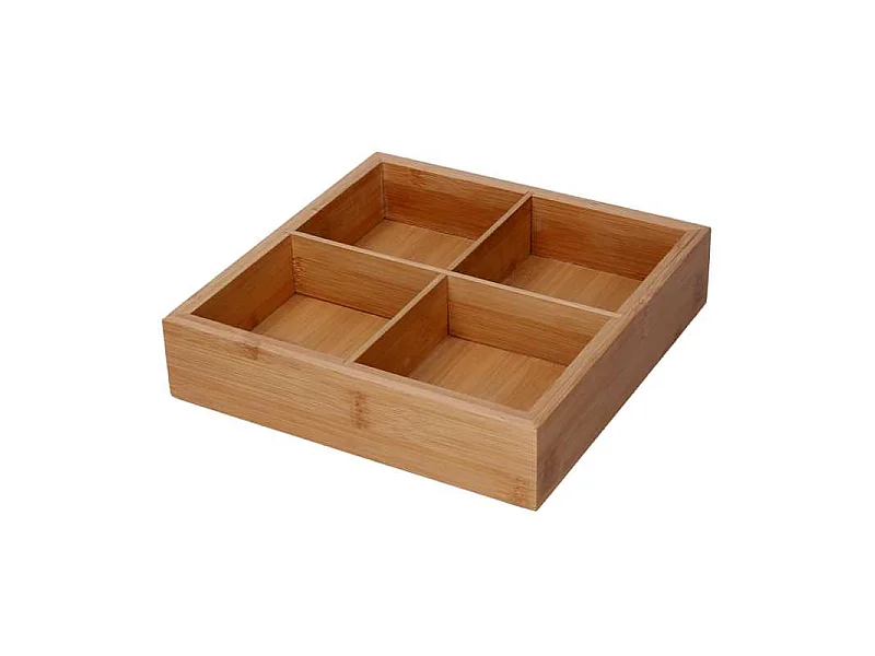 Cassetto bambù 4 scomparti naturale quadro cm 21x21h4,8