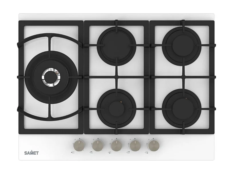 Piano cottura Samet Dafne 70 a gas da incasso 5 fuochi 70 cm in vetro bianco