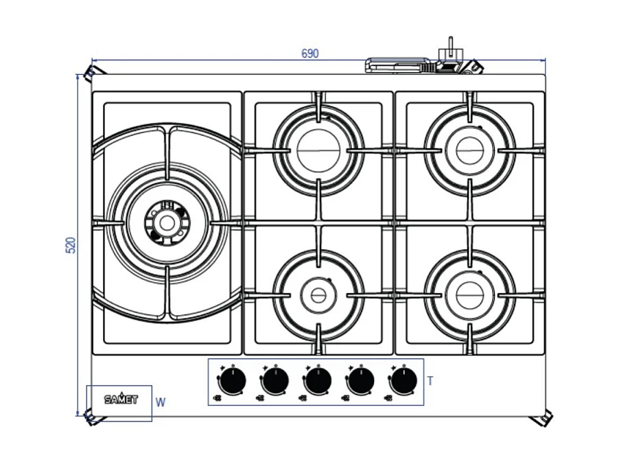 Piano cottura Samet Dafne 70 a gas da incasso 5 fuochi 70 cm in vetro bianco