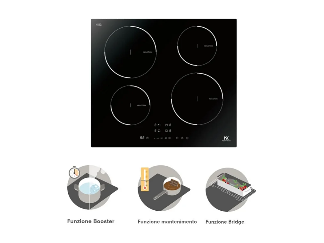 Piano cottura induzione da incasso 4 zone Master Kitchen MKHI604BK
