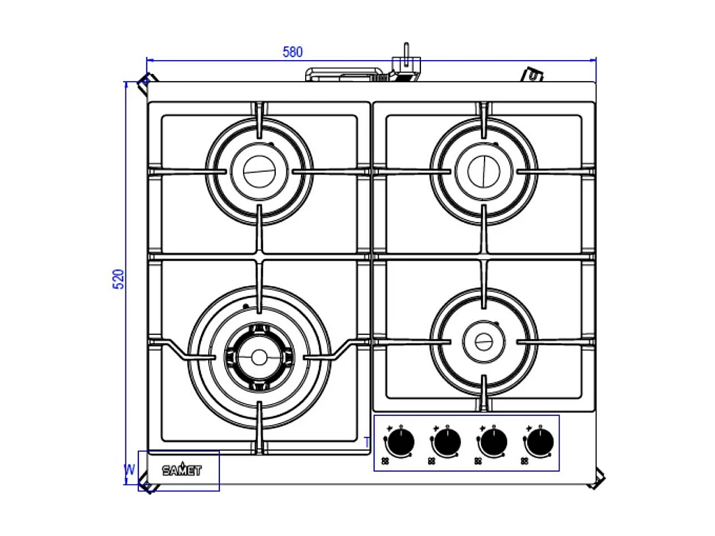 Piano cottura Samet Dafne 60 a gas da incasso 4 fuochi 60 cm in vetro bianco