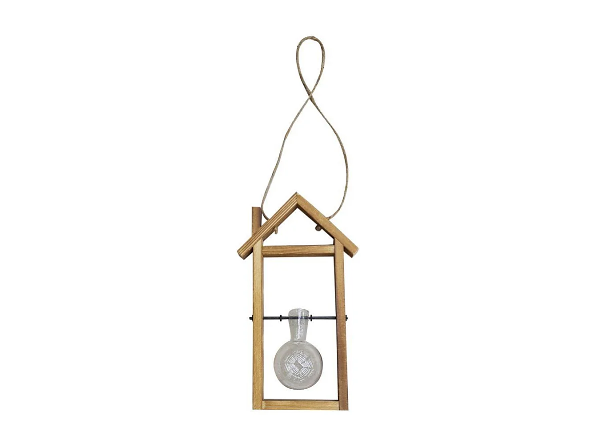 Porta fiori legno con vetro 1 posto cm17x6,5h30