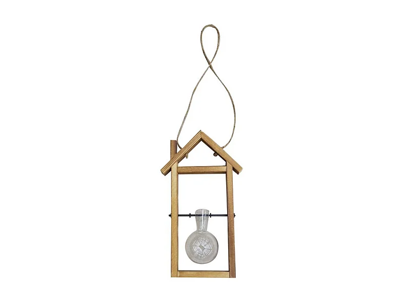 Porta fiori legno con vetro 1 posto cm17x6,5h30