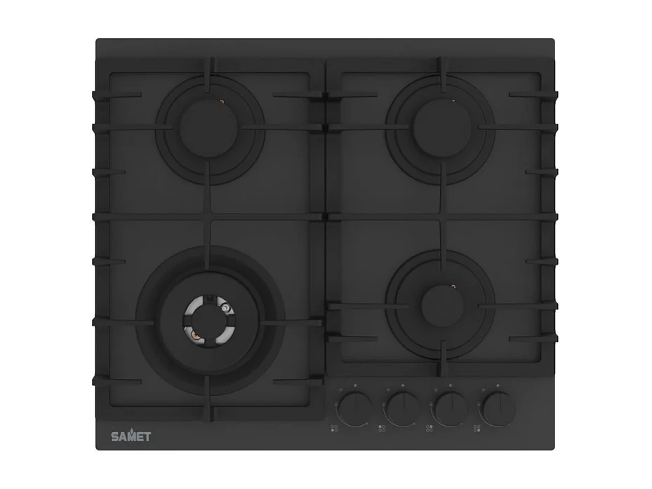 Piano cottura Samet Zacinto 60 a gas da incasso 4 fuochi 60 cm. in vetro temperato satinato opaco nero