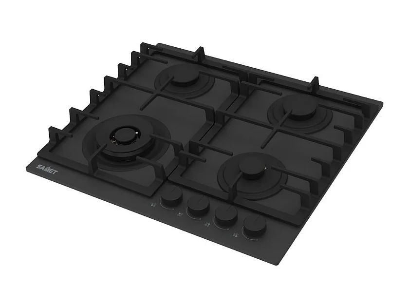 Piano cottura Samet Zacinto 60 a gas da incasso 4 fuochi 60 cm. in vetro temperato satinato opaco nero